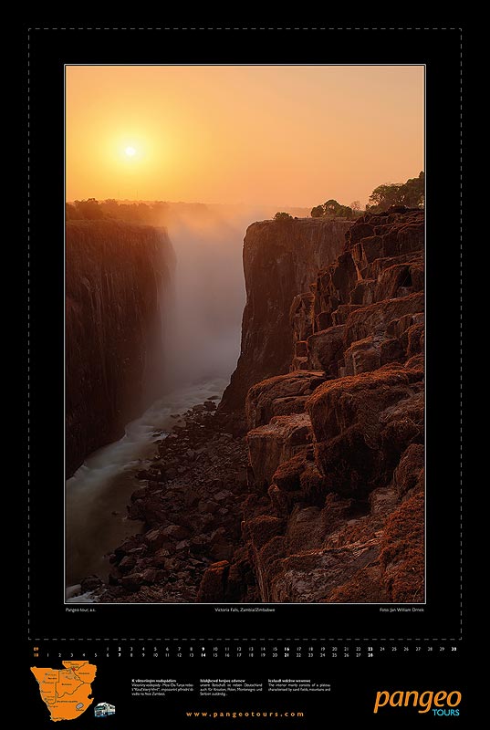 Nástěnný kalendář Pangeo tours 2012, Viktoriiny vodopády - Zambie/Zimbabwe, září - říjen