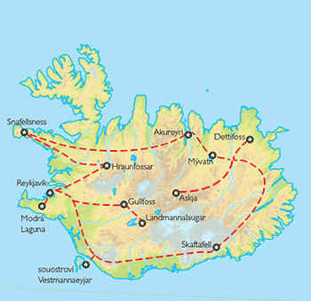 Poznávací zájezd Island - letecky s turistikou, Mapa Poznávací zájezd Island - letecky s turistikou, Mapa