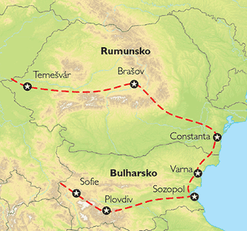 Poznávací zájezd Bulharsko a Rumunsko - historie, hory, pláže, Mapa