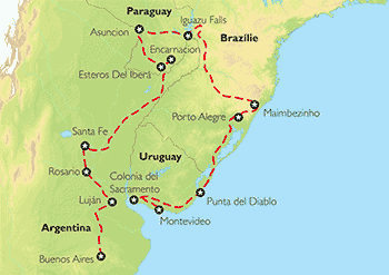 Poznávací zájezd Z Buenos Aires do Montevidea, Mapa Poznávací zájezd Z Buenos Aires do Montevidea, Mapa
