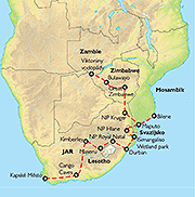 Poznávací zájezd Šesti zeměmi jihovýchodní Afriky, Mapa