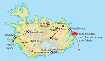 Poznávací zájezd Island - lodí a letecky, Mapa Poznávací zájezd Island - lodí a letecky, Mapa