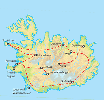 Poznávací zájezd Island - letecky s turistikou, Mapa