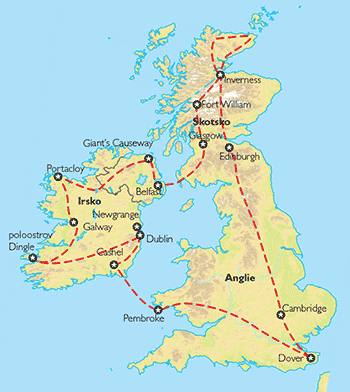Poznávací zájezd Keltská odysea, Mapa