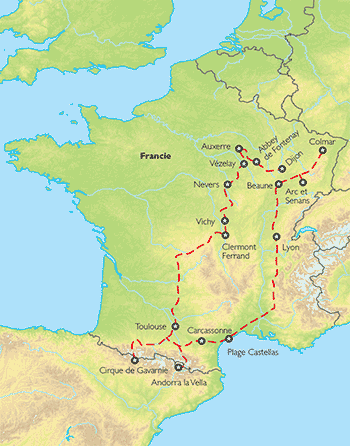 Poznávací zájezd Burgundskem k Azurovému pobřeží, Mapa