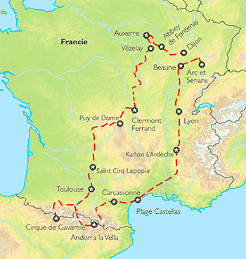 Poznávací zájezd Burgundskem k Azurovému pobřeží, Mapa Poznávací zájezd Burgundskem k Azurovému pobřeží, Mapa