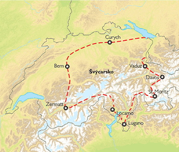 Poznávací zájezd Kouzlo švýcarských Alp, Mapa
