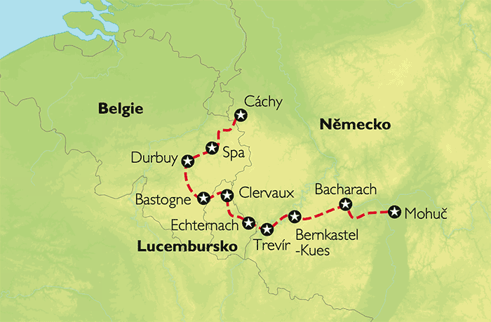 Poznávací zájezd Krajem za řekou Rýnem a za českými králi, Mapa
