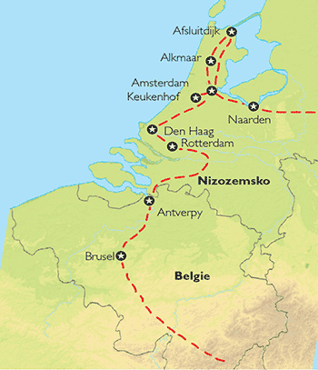 Poznávací zájezd Nizozemsko a Belgie - za památkami a květinami, Mapa