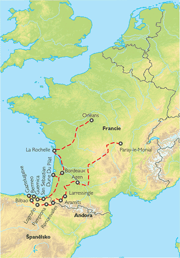 Poznávací zájezd Pyreneje a Baskicko, Mapa
