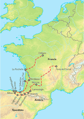 Poznávací zájezd Pyreneje a Baskicko, Mapa