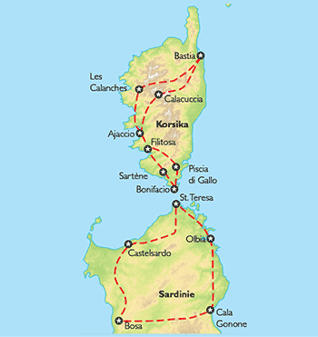 Poznávací zájezd Korsika a Sardinie - perly Středomoří, Mapa
