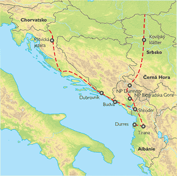 Poznávací zájezd Balkánské střípky, Mapa Poznávací zájezd Balkánské střípky, Mapa