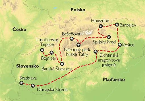 Poznávací zájezd Putování Slovenskem, Mapa Poznávací zájezd Putování Slovenskem, Mapa