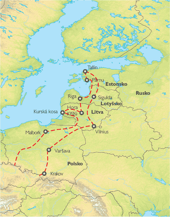Poznávací zájezd Polskem až do Pobaltí, Mapa