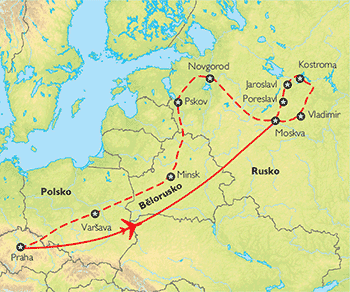 Poznávací zájezd Za poklady staré Rusi, Mapa Poznávací zájezd Za poklady staré Rusi, Mapa