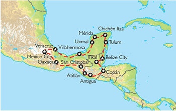 Poznávací zájezd Okruh Střední Amerikou, Mapa