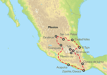 Poznávací zájezd Srdcem Mexika, Mapa