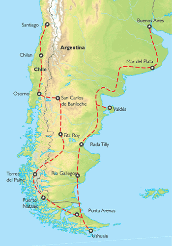 Poznávací zájezd Patagonie - země na konci světa, Mapa
