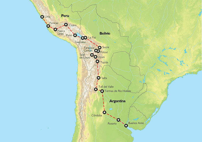 Poznávací zájezd Z Buenos do Limy, Mapa