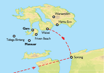 Poznávací zájezd  <small>nehotelbusový zájezd</small>Raja Ampat - ráj existuje, Mapa